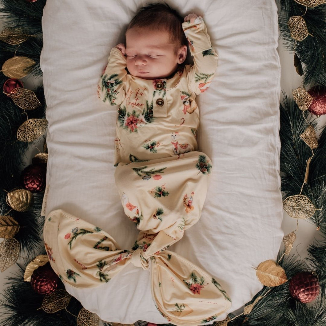 Baby Knotted Gown - Festive Fields